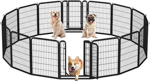 32-Inch Heavy Duty Dog Pen- Foldable Metal 16 Panel Dog Pen Dog Exercise Pen Barrier Kennel Portable Cat Duck Chicken Puppy Fence with Door Outdoor & Indoor Black