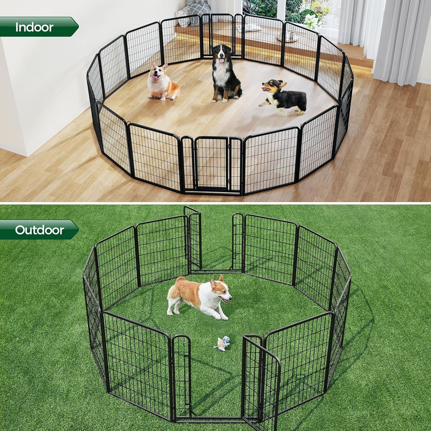 32-Inch Heavy Duty Dog Pen- Foldable Metal 16 Panel Dog Pen Dog Exercise Pen Barrier Kennel Portable Cat Duck Chicken Puppy Fence with Door Outdoor & Indoor Black