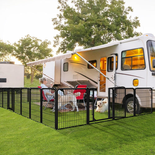 32-Inch Heavy Duty Dog Pen- Foldable Metal 16 Panel Dog Pen Dog Exercise Pen Barrier Kennel Portable Cat Duck Chicken Puppy Fence with Door Outdoor & Indoor Black